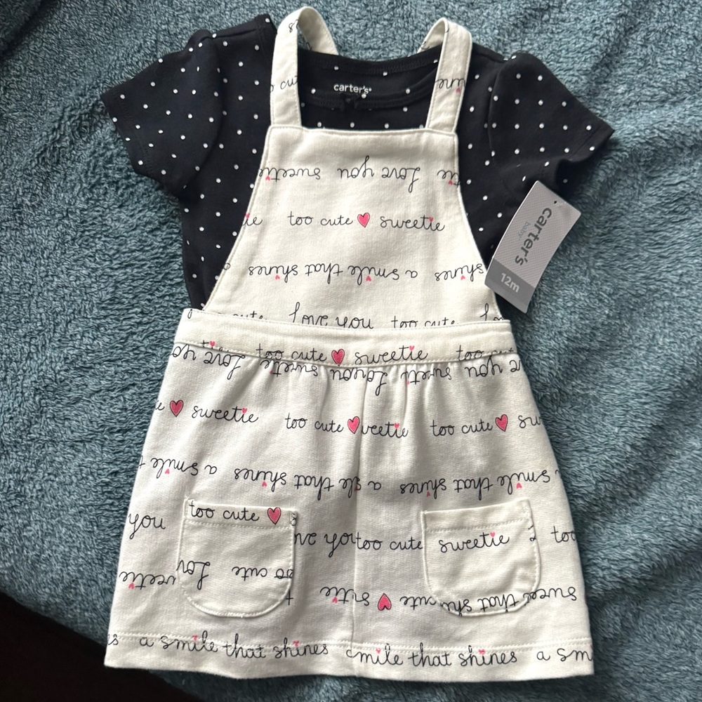 NWT Carter's Black & white polka dot overall dress